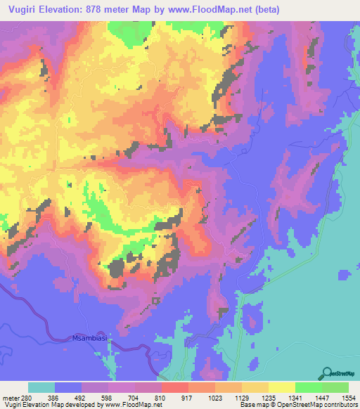 Vugiri,Tanzania Elevation Map