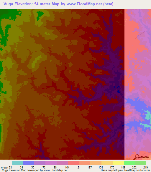 Vuga,Tanzania Elevation Map