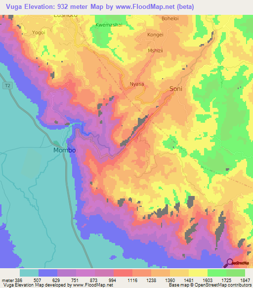 Vuga,Tanzania Elevation Map