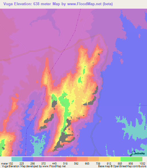 Vuga,Tanzania Elevation Map