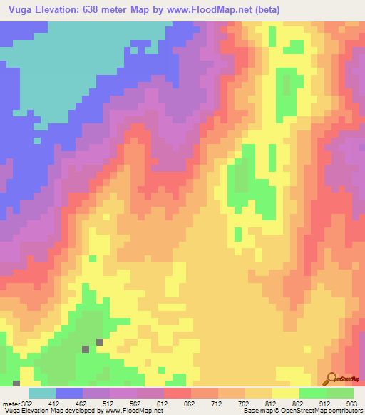 Vuga,Tanzania Elevation Map