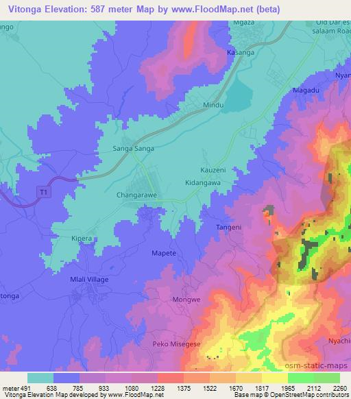 Vitonga,Tanzania Elevation Map