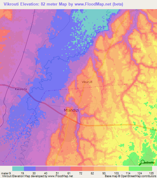 Vikrouti,Tanzania Elevation Map