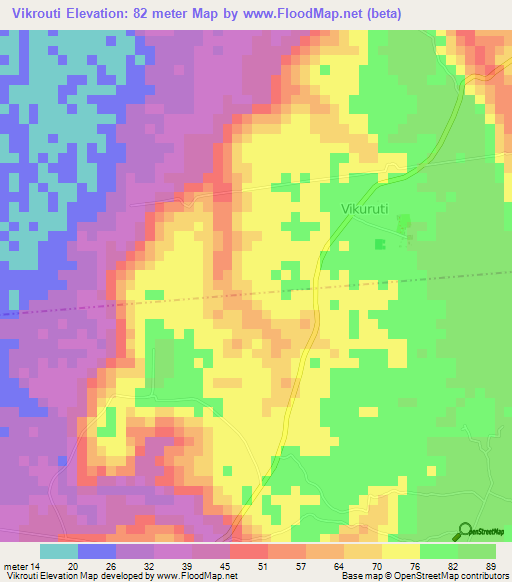 Vikrouti,Tanzania Elevation Map