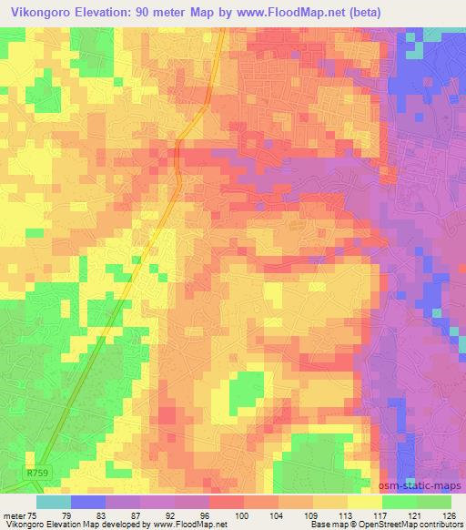 Vikongoro,Tanzania Elevation Map