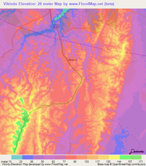 Vikindu,Tanzania Elevation Map