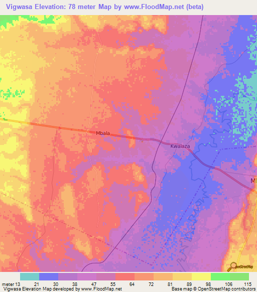 Vigwasa,Tanzania Elevation Map