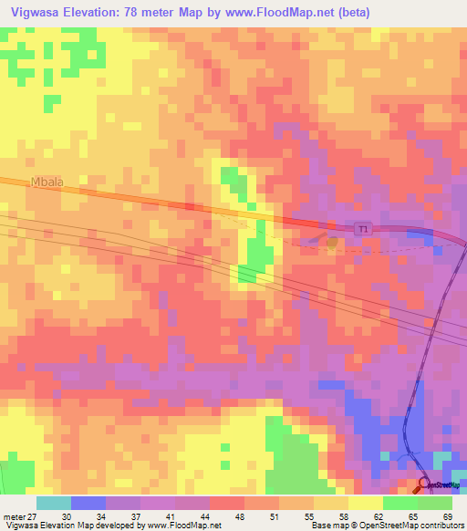 Vigwasa,Tanzania Elevation Map