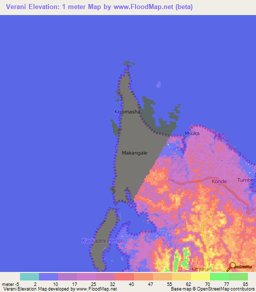 Verani,Tanzania Elevation Map