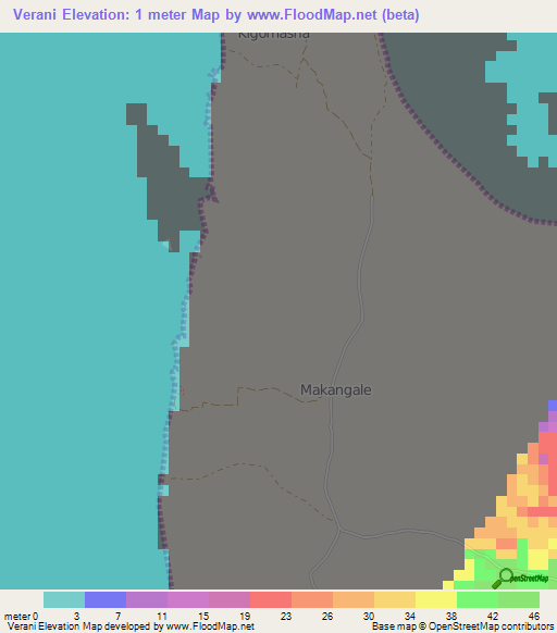 Verani,Tanzania Elevation Map