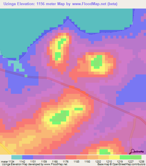 Uzinga,Tanzania Elevation Map