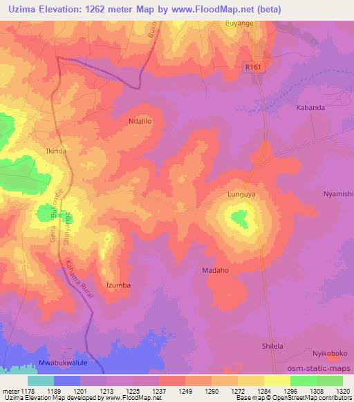 Uzima,Tanzania Elevation Map