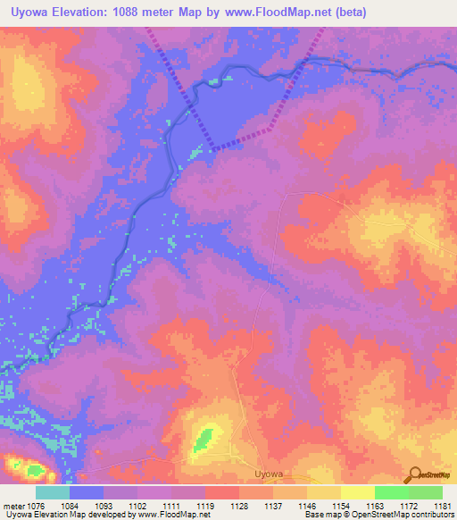 Uyowa,Tanzania Elevation Map