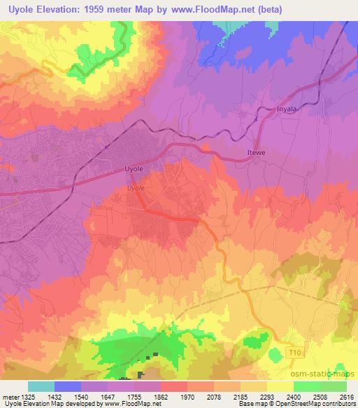 Uyole,Tanzania Elevation Map
