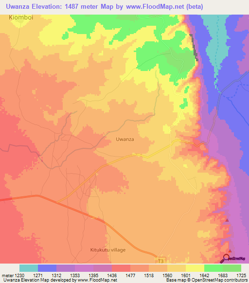 Uwanza,Tanzania Elevation Map