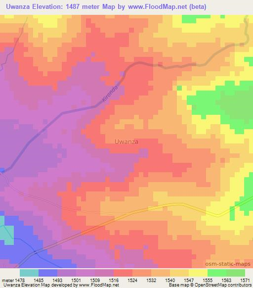 Uwanza,Tanzania Elevation Map