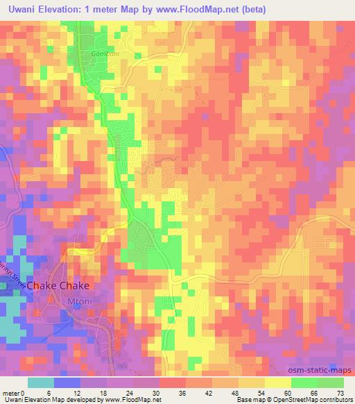 Uwani,Tanzania Elevation Map