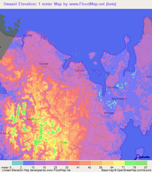 Uwaani,Tanzania Elevation Map