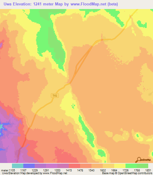 Uwa,Tanzania Elevation Map