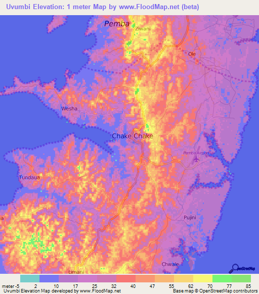 Uvumbi,Tanzania Elevation Map