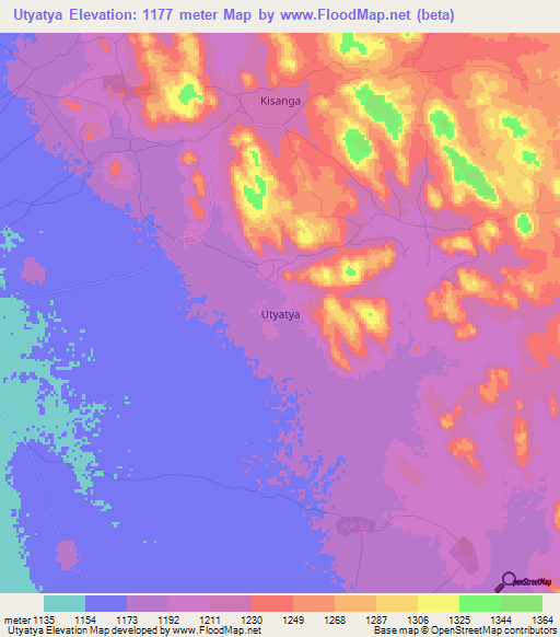 Utyatya,Tanzania Elevation Map