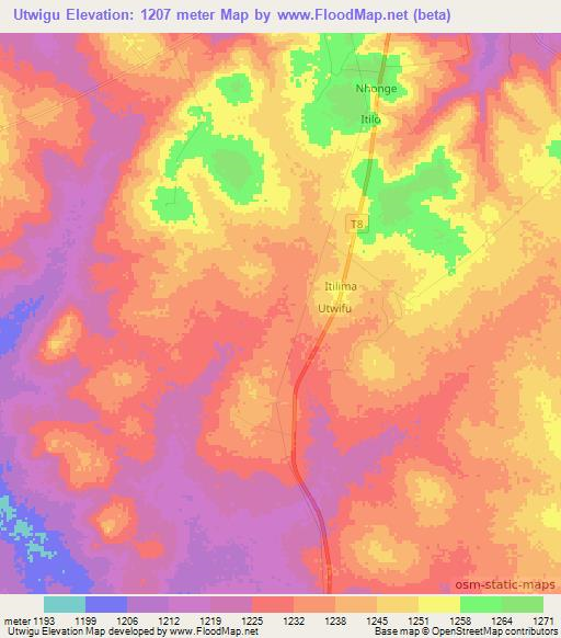 Utwigu,Tanzania Elevation Map