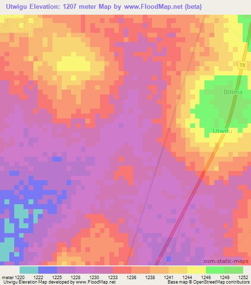 Utwigu,Tanzania Elevation Map