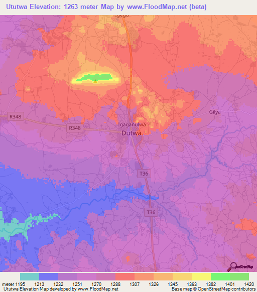 Ututwa,Tanzania Elevation Map