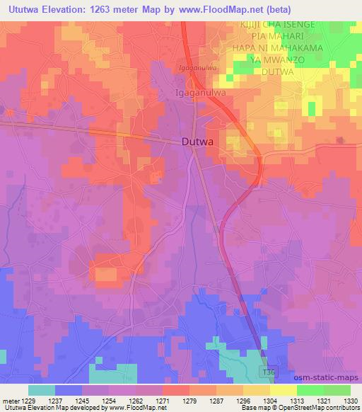Ututwa,Tanzania Elevation Map