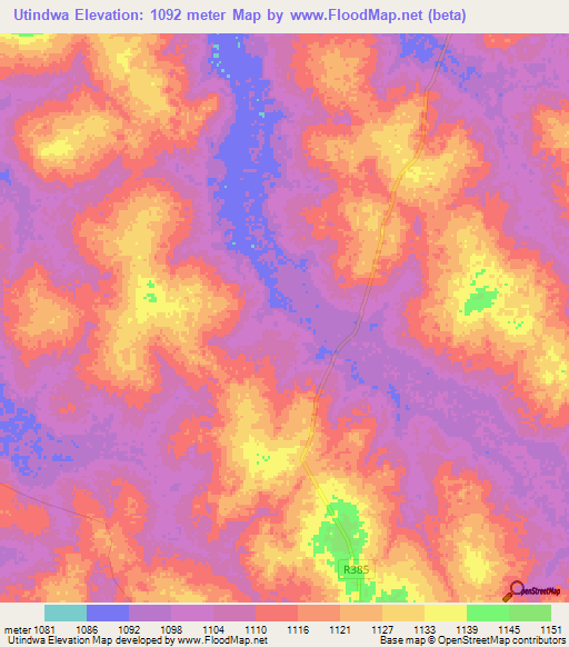 Utindwa,Tanzania Elevation Map