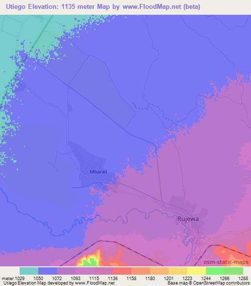 Utiego,Tanzania Elevation Map