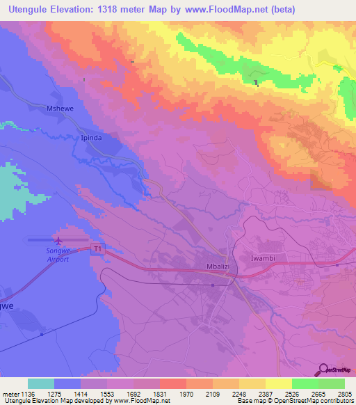 Utengule,Tanzania Elevation Map