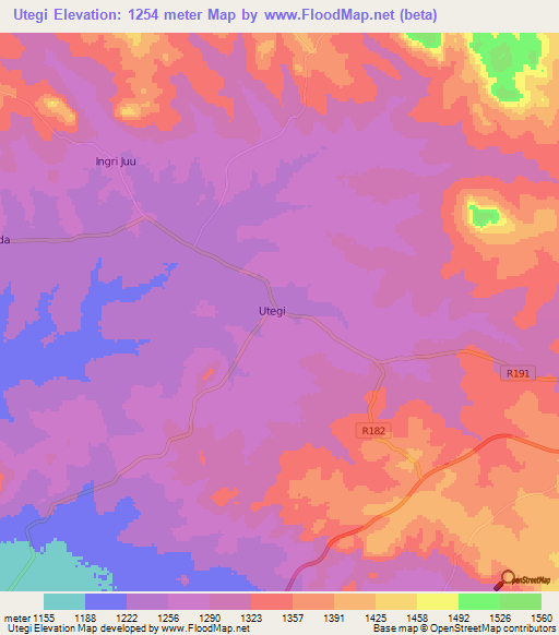 Utegi,Tanzania Elevation Map