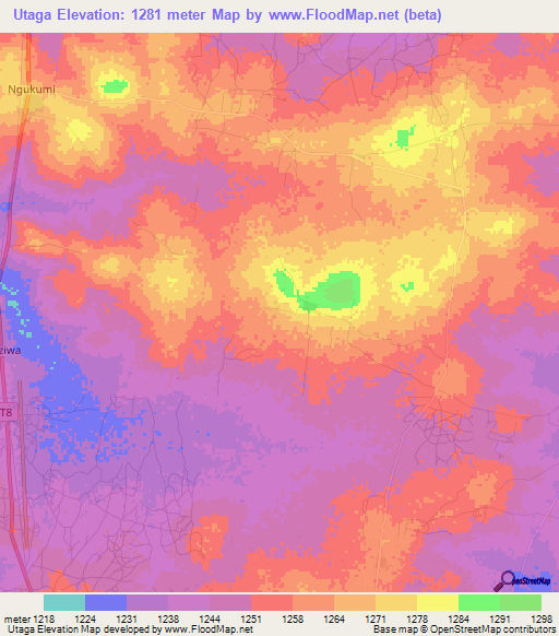 Utaga,Tanzania Elevation Map