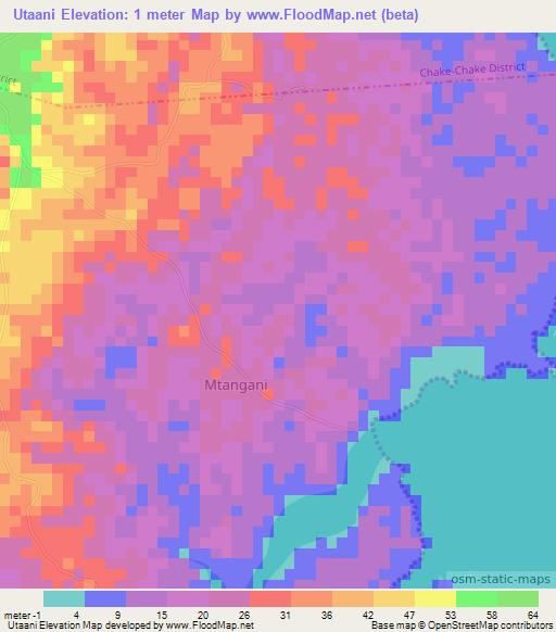Utaani,Tanzania Elevation Map