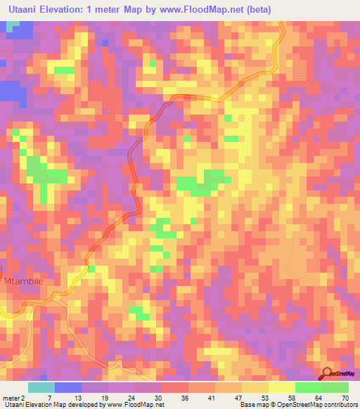 Utaani,Tanzania Elevation Map