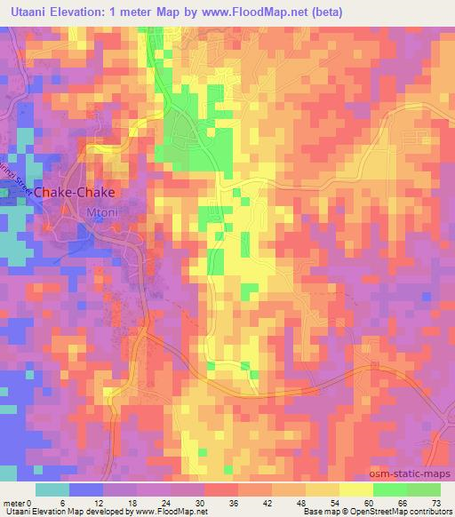 Utaani,Tanzania Elevation Map