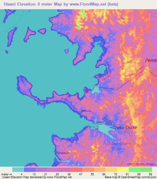 Utaani,Tanzania Elevation Map