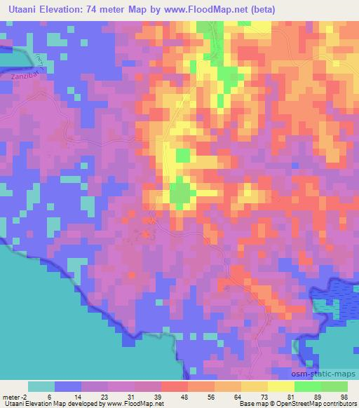 Utaani,Tanzania Elevation Map