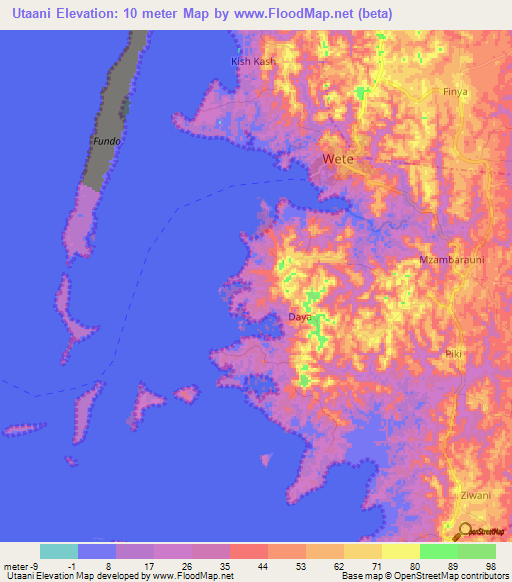 Utaani,Tanzania Elevation Map