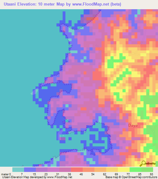 Utaani,Tanzania Elevation Map