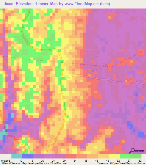 Utaani,Tanzania Elevation Map