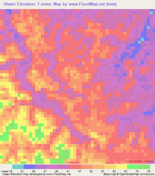 Utaani,Tanzania Elevation Map