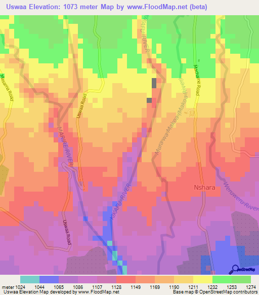 Uswaa,Tanzania Elevation Map