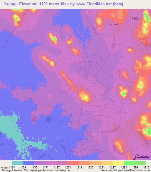 Usungu,Tanzania Elevation Map