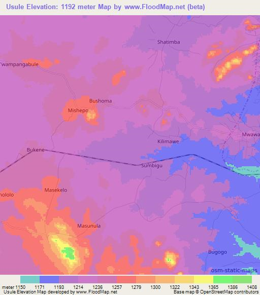 Usule,Tanzania Elevation Map