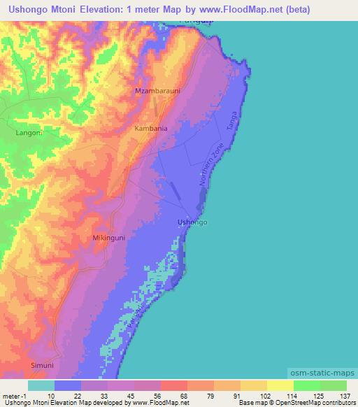 Ushongo Mtoni,Tanzania Elevation Map