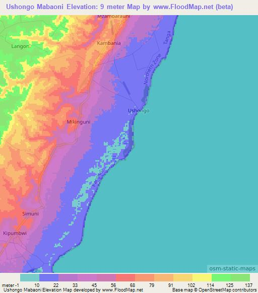 Ushongo Mabaoni,Tanzania Elevation Map