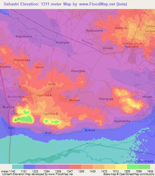 Ushashi,Tanzania Elevation Map