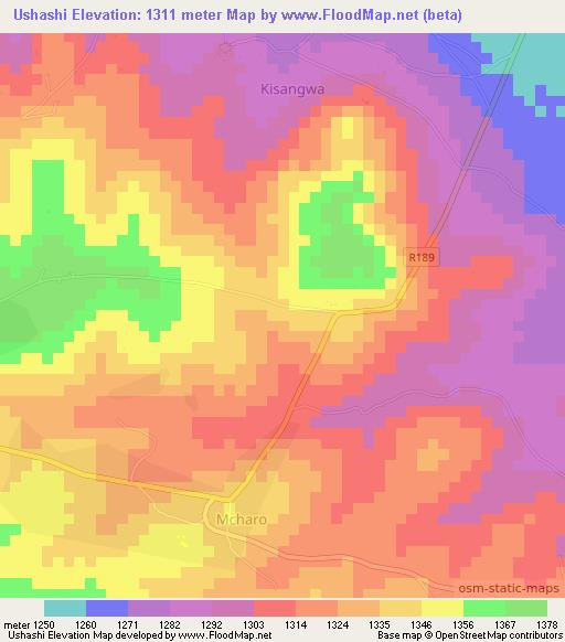 Ushashi,Tanzania Elevation Map